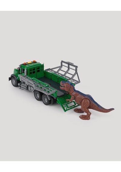 Sesli Işıklı Dinozor Kurtarma Kamyonu Pilli Safari Oyuncak Tır Taşıyıcı Dinozor Yeşil - 30 Cm