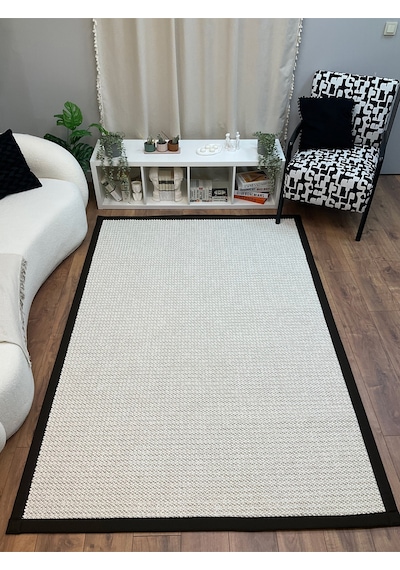 Saraz Halı Kumaş Bordür Gri Bukle Antrasit Bordür Halı Salon Koridor Mutfak Çocuk Odası Halısı Kilim S267 Beyaz-k.kahve Kahve