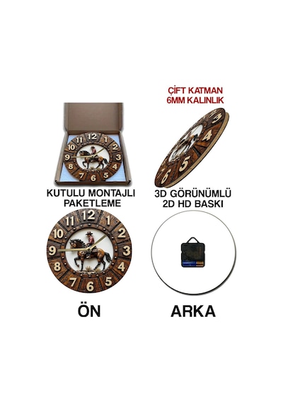 Western Kovboy Temalı 3d Görünümlü Mdf Duvar Saati - 33 Cm Sdw303 Renkli