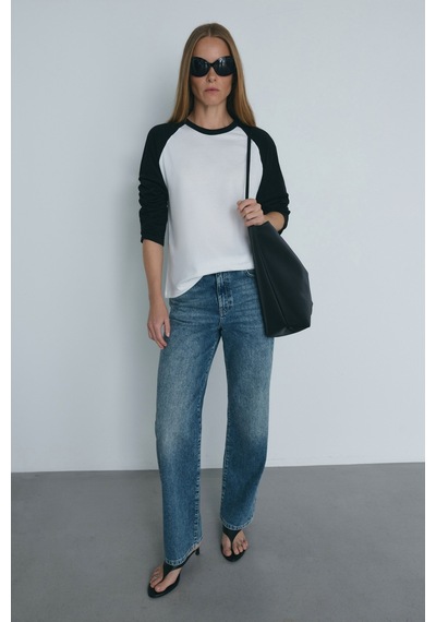 Suud Collection Siyah Reglan Çift Renk Tişört