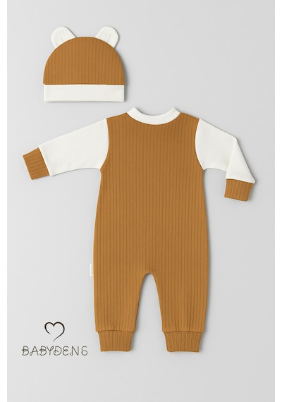Babyden's Teddy Bear Temalı Yenidoğan Fitilli Tulum Takımı Ayıcıklı Erkek Bebek Tulum Şapka Set %100pamuk Kahverengi