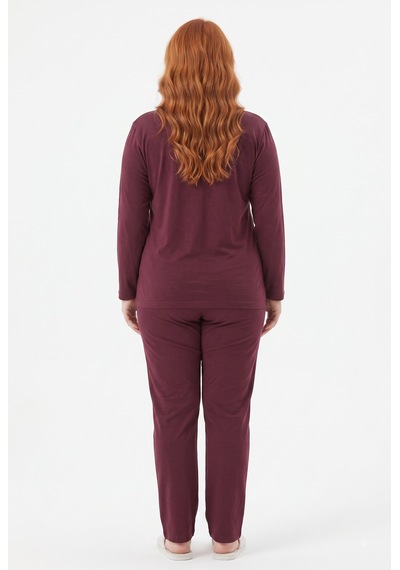 Sleeproom Büyük Beden Kadın Mevsimlik Great Things Desen Bordo Pijama Takımı