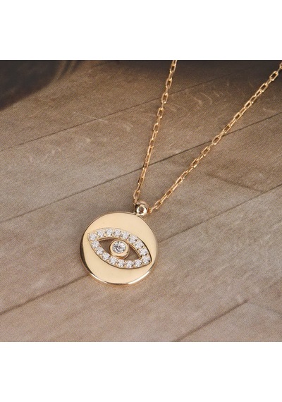 Zirkon Taşlı Altın Kaplamalı Göz Desenli Gümüş Kolye Gold - Rose Gold - Gümüş
