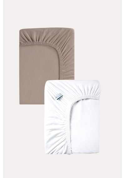 Kahve - Beyaz Renk %100 Pamuk Penye Bebek Çarşafı 60x120cm - Lastikli Bebek Çarşafı 2'li Kahve - Beyaz - 860728279