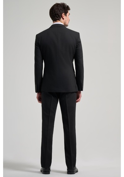 İmza Siyah Kendinden Desenli 2 Düğme Classic Esnek Slim Fit Takım Elbise 1001250156 Siyah