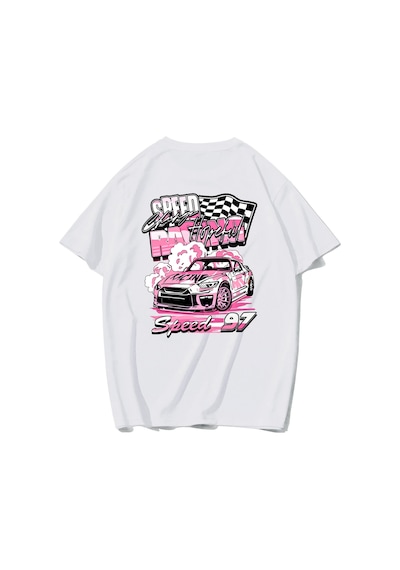 Brz Collectıon Brz Collection Unisex Oversize Racing Car Speed 97 T-shirt Beyaz