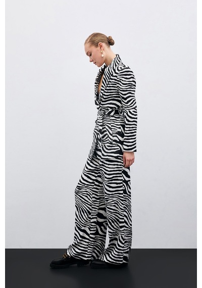 Sateen Salaş Zebra Desen Pantolon - Siyah-135476 Siyah