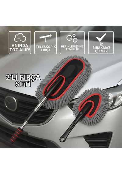 Coofbe 2 Adet Set Profesyonel Püsküllü Mikrofiber Araç Yıkama Fırçası Toz Alma Fırçası Araç Paspası 1 Adet