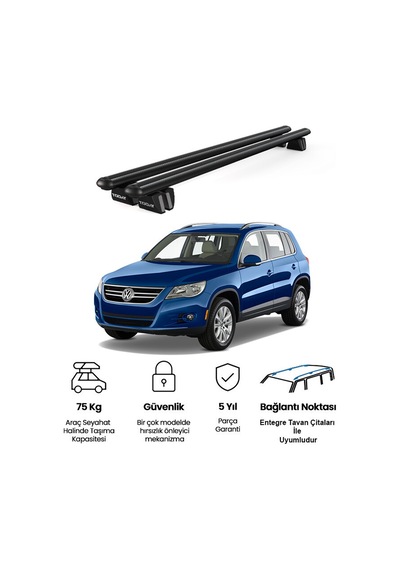 Pençe Volkswagen Tiguan 2003-2011 Uyumlu Siyah Ara Atkı Port Bagaj Tavan Barı