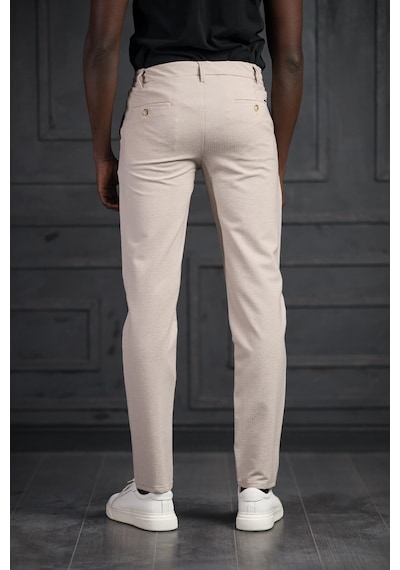 Perpant Slimfit Beli Lastikli Ve İplikli Likralı Gofre Kumaş Jogger Pantolon Krem