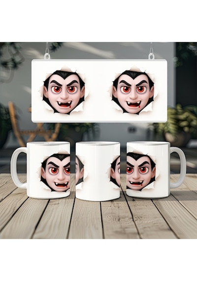 3 Boyutlu Dracula Yüzü Kupa Bardak Karanlık Tasarım Bardak - Kabartmasız Beyaz