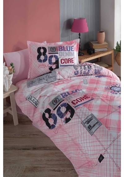 Clasy Tek Kişilik Ranforce Nevresim Takımı Denim Pembe
