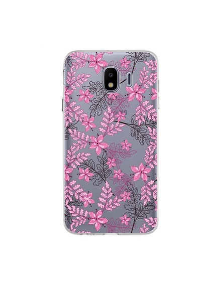 Samsung Galaxy Uyumlu J4 Kapak Floral Pembe Tasarımlı Şeffaf Silikon Kılıf
