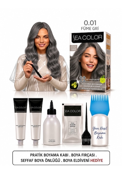 Sea Color Set Saç Boyası 0.01 Füme Gri 2 Li +pratik Boya Kabı