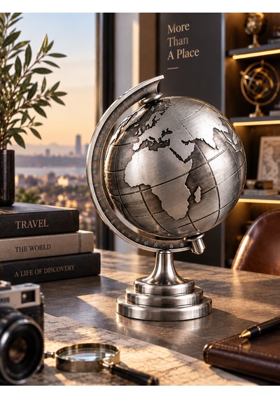 Dekoratif Metal Dünya Küresi Silver