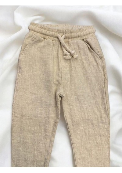 Nanica Kids Erkek Bebek Keten Beli Lastikli Bol Paçalı Pantolon-14077 Bej