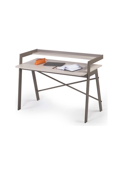 Ofisbazaar Home Desk 120x60 Cm Üst Raflı Metal Ayaklı Çalışma Masası Toprak