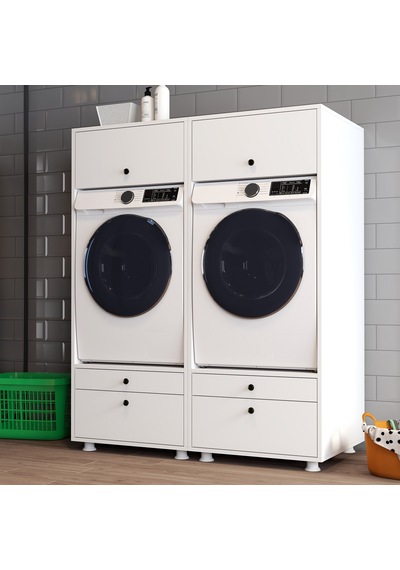 Lotus 4 Çekmeceli Makine Dolabı Çok Amaçlı Dolap Banyo Dolabı 2 Li Beyaz