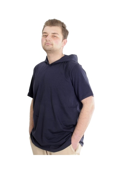 Mode Xl Büyük Beden Erkek T-Shirt Kapşonlu Kısa Kol 23118 Lacivert 001
