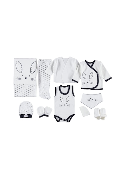 Mdrandy 10 Lu Kulaklı Rabbit Lüx Set Zıbın Seti Hastane Çıkışı %100 Pamuklu Lacivert