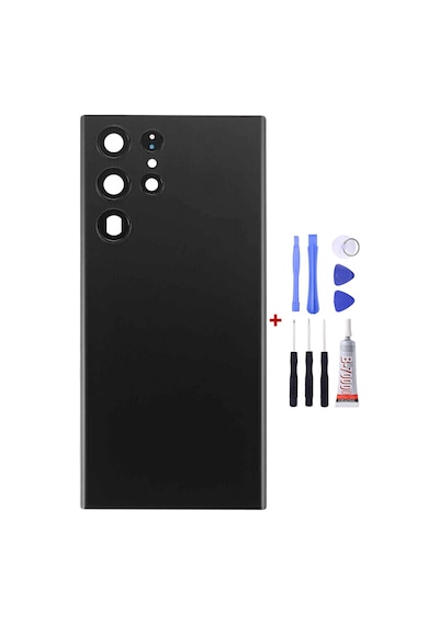 Samsung S22 Ultra Siyah Uyumlu Arka Cam Kapak Pil Kapağı Tamir Set B7000 Set Siyah