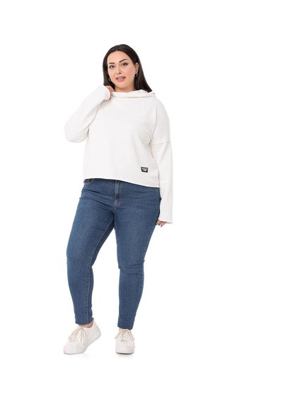 Büyük Beden Kapüşonlu Düşük Kollu Pis Dikişli Üç İplik Beyaz Sweatshirt-beyaz Beyaz