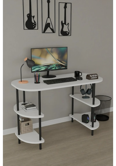 120 Cm Çalışma Masası Bilgisayar Masası 2 Raflı Kitaplık Ofis Ders Masası Ahşap Metal Ayaklı Beyaz 120 Cm Çalışma Masası Bilgisayar Masası 2 Raflı Kitaplık Ofis Ders Masası Ahşap Metal Ayaklı Beyaz