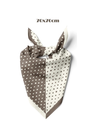 İkilem Puantiye Desen 70 70cm Bandana/fular Bej