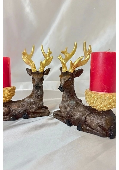 Mumluk Şamdan Yılbaşı Noel Yeni Yıl Geyik El İşi Hand Made 2 Li