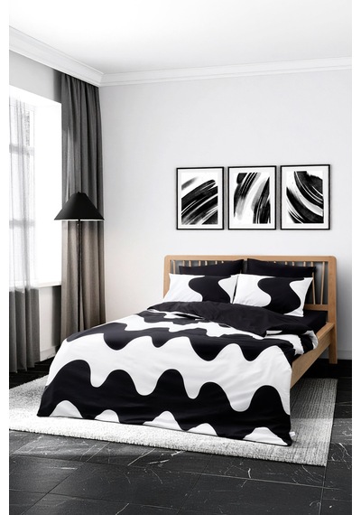 Cozy Home Mono Çift Kişilik Lastikli Çarşaflı Nevresim Takımı Flow Siyah Siyah