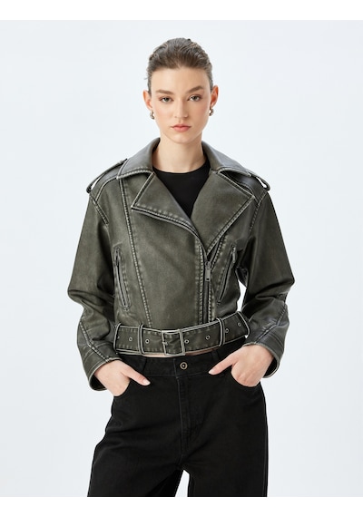 Koton Kemerli Fermuarlı Eskitilmiş Görünümlü Oversize Biker Suni Deri Ceket Gri 5sak20013ew Gri Koton Kemerli Fermuarlı Eskitilmiş Görünümlü Oversize Biker Suni Deri Ceket Gri 5sak20013ew Gri
