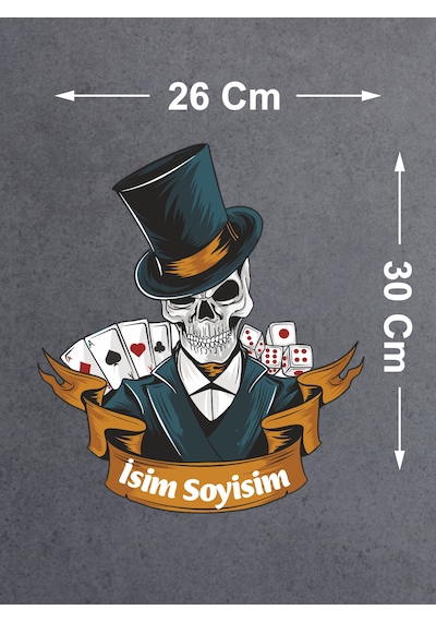 Kişiye Özel Kumarbaz Kurukafa Sticker - İskanbil Poker Kumar Sticker - Araba Oto Motosiklet Karavan Cam Sticker - 00092 30x26 Cm