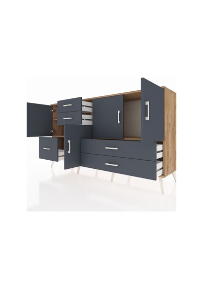 Hyperion Konsol 4 Raflı 5 Çekmeceli 4 Kapaklı 176x44x99 Çam-antra Çam-antrasit Hyperion Konsol 4 Raflı 5 Çekmeceli 4 Kapaklı 176x44x99 Çam-antra Çam-antrasit