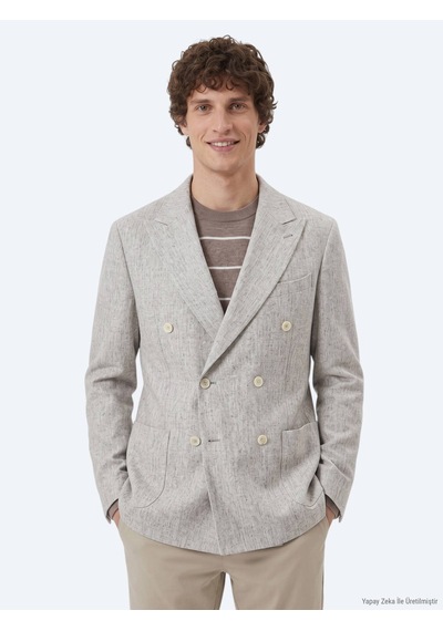 Kip Açık Kahve Desenli Modern Fit Yün Karışımlı Ceket Açık Kahverengi