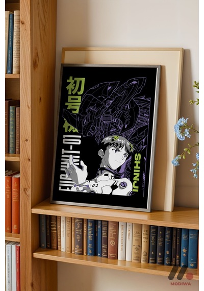 Evangelion Shinji Anime Poster, Siyah Çerçeveli Duvar Tablosu - Anime Severlere Özel Hediye