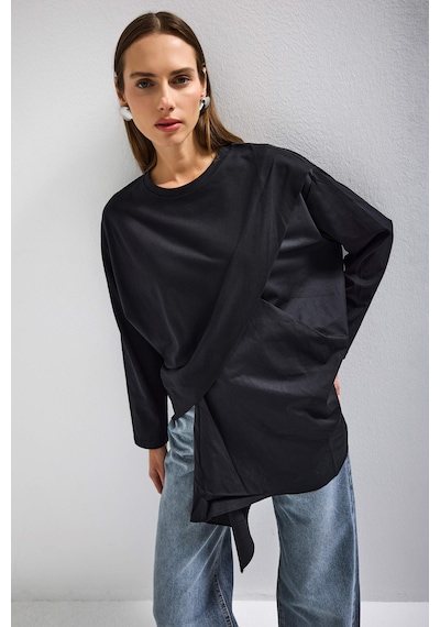 it's basic Kadın Siyah W5 Oversize Çift Parça Tasarım Gömlek Sweatshirt