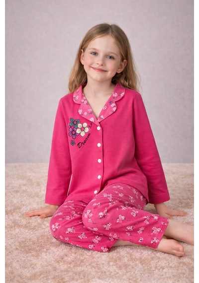 Beka Kids Çiçek Desenli Uzun Kollu Önden Düğmeli Gömlek Yaka Kız Çocuk Mevsimik Pijama Takımı Pembe Beka Kids Çiçek Desenli Uzun Kollu Önden Düğmeli Gömlek Yaka Kız Çocuk Mevsimik Pijama Takımı Pembe