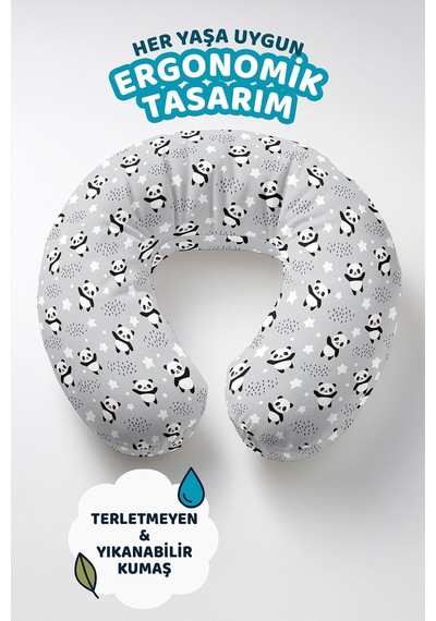 Panda Desenli Pamuklu Boyun Yastığı - Sevimli Gri Beyaz Çocuk & Yetişkin Seyahat Yastığı Koyu Gün Doğumu Bordo