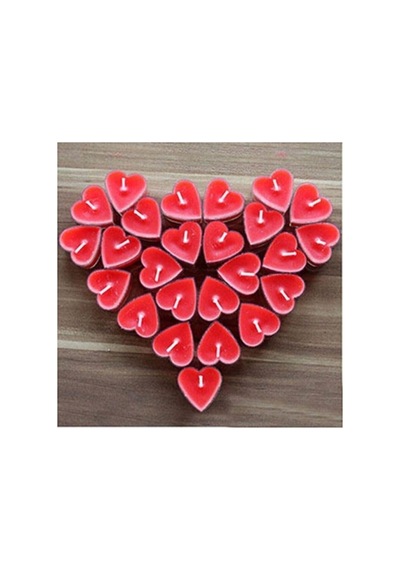 Kırmızı Kalp Tealight Mum 50li Kırmızı