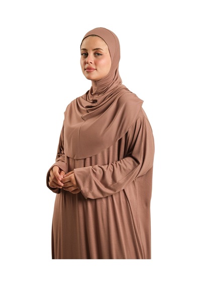 Hürrem Bone Tek Parça Namaz Elbisesi Viskon Düz 2503 10 Vizon
