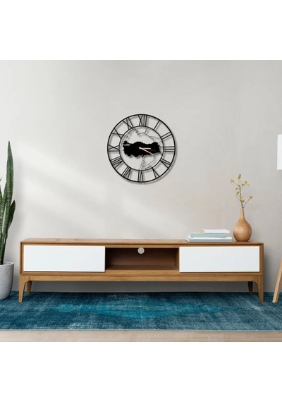 Metal Duvar Saati Türkiye Haritalı Dekoratif Saat Siyah-52 X 52