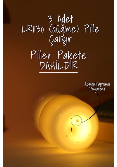 Led Mum İskandinav Tip Pil Dahil Dumansız Alev Ledli Yapay Dekoratif Mum Dekor Işığı Krem Pt427 Krem