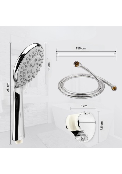 Yüksek Basınçlı Duş Seti 150 Cm Çelik Hortumlu Masajlı Filtreli Evrensel Banyo Seti Metalik Plastik Diğer
