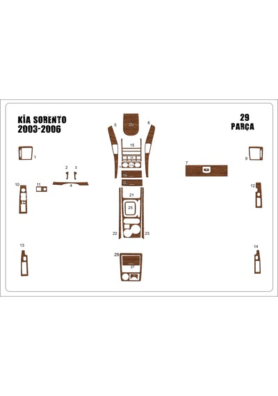 Kia Sorento Torpido Kaplama 2003 - 29 Parça Açık Meşe