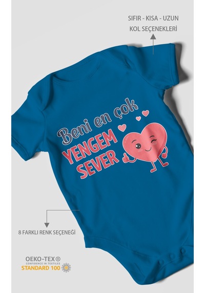 Morivokids Beni En Çok Yengem Sever Kısa Kollu Bebek Body %100 Pamuk Koyu Mavi