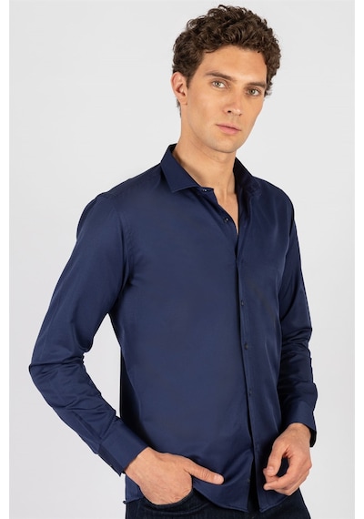 Tudors Modern Slim Fit Dar Kesim Düz Erkek Gömlek-23907 Lacivert