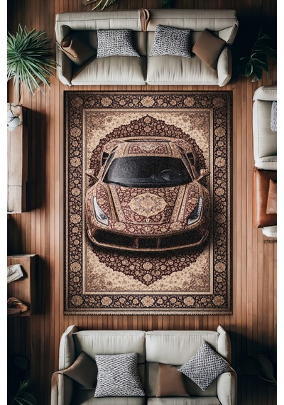 Ferrari Araba Desenli Halı Dijital Baskı Yıkanabilir Kaymaz Taban Leke Tutmaz Çok Renkli - 9