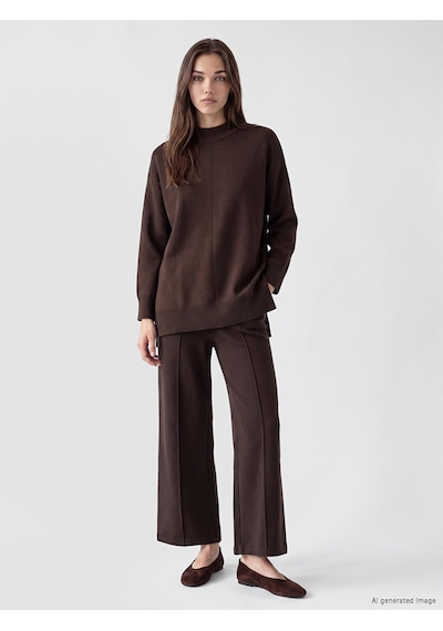 Lc Waikiki Lc Waıkıkı Kahverengi Yarım Balıkçı Yaka Kadın Oversize Triko Tunik