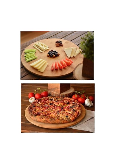 Lexroo 36cm Dönerli Bambu Yuvarlak Pizza Ve Sunum Tepsisi, 360 Derece Dönebilen Kahvaltı Sunum Çok Renkli