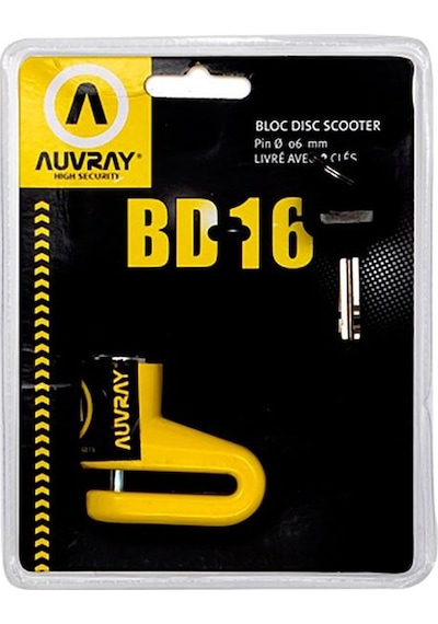 Auvray BD-16 Alarmsız Disk Kilidi 6 MM Scooter Sarı